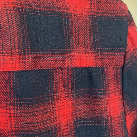 Jach’s Girfriend New Tork plaid button-up in navy and red with denim trim. - Picture 9 of 10